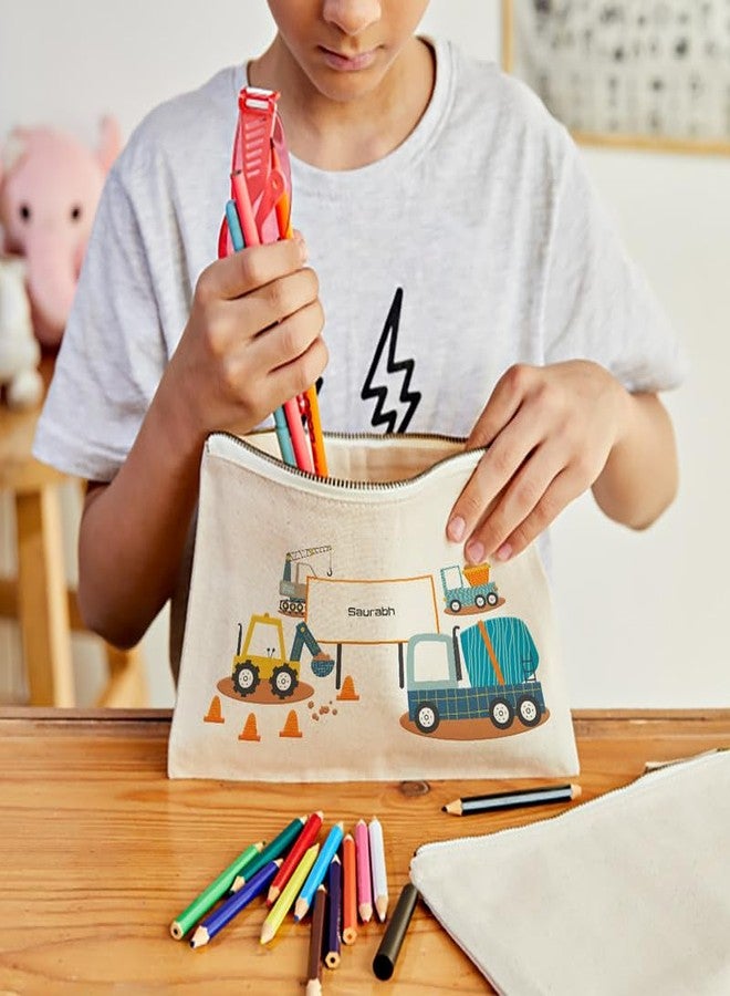 Zooboo Catch All Pouch Personalized with Kid's Names, 100% Cotton with Zipper, Pencil Pouch for Boys and Girls, School Supply Stationery Box Organizer for Students Lets Build - Image 2